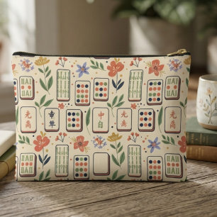 Whimsical Cream Botanical Mahjong Tiles Party Accessory Pouch