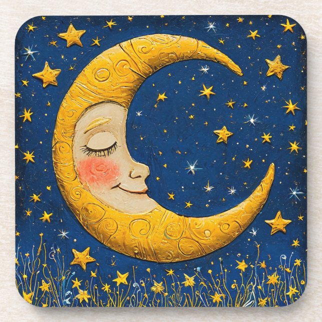 Whimsical crescent moon coaster (Front)