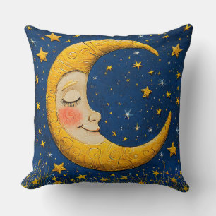 Whimsical crescent moon throw pillow