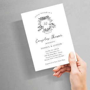 Whimsical Crest Black and White Couples Shower Invitation
