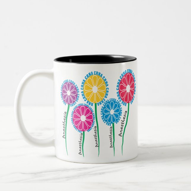 Whimsical CRNA Flowers Two-Tone Coffee Mug (Left)