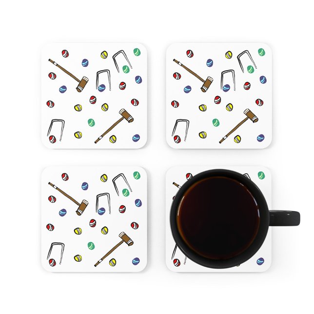 Whimsical Croquet Hand-Illustrated Pattern Square Paper Coaster (Our hand-illustrated croquet coasters add fun to any croquet party, picnic, or tournament!)