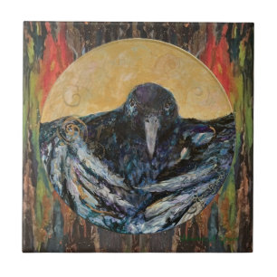 Whimsical Crow Halloween Maureen Girard Paint Tile