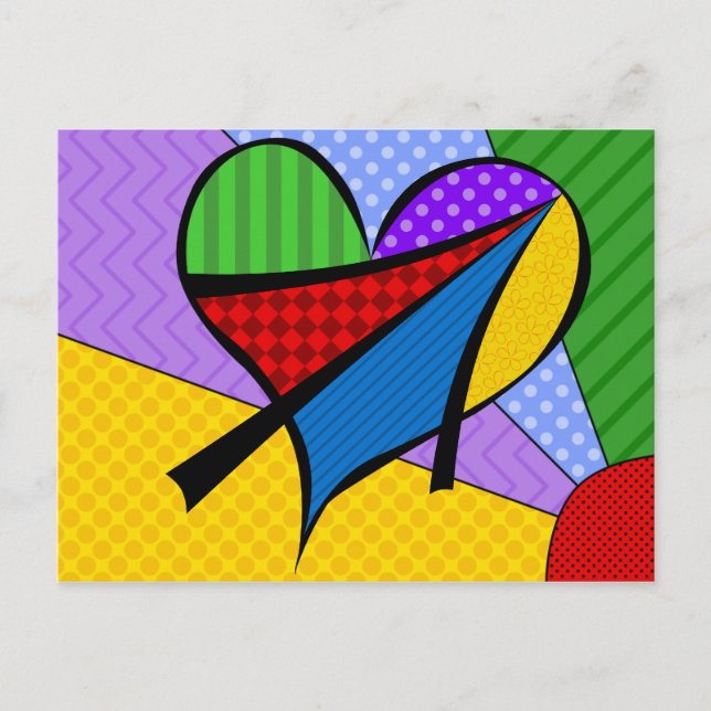 Whimsical Cubism Heart Carte postale avec Arrière  (Devant)
