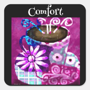 Whimsical Cup of Coffee Abstract Painting Purple  Square Sticker