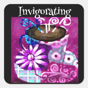 Whimsical Cup of Coffee Abstract Painting Purple  Square Sticker