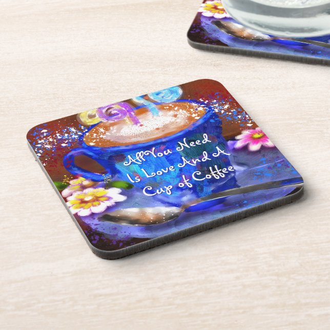 Whimsical Cup of Coffee Floral Personalized Coaster (Left Side)