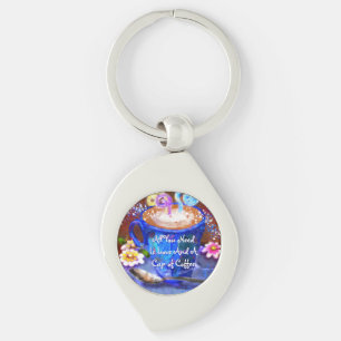 Whimsical Cup of Coffee Floral Personalized Keychain