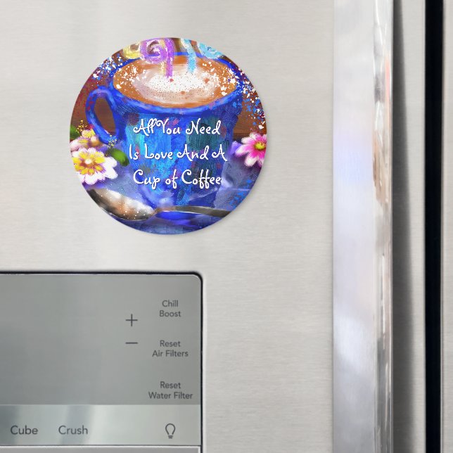 Whimsical Cup of Coffee Floral Personalized Magnet (In Situ (Fridge))