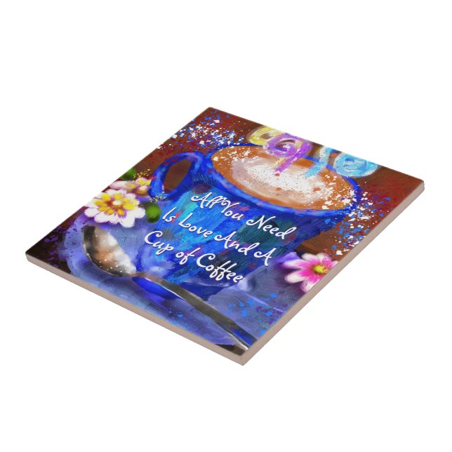 Whimsical Cup of Coffee Floral Personalized Tile (Side)