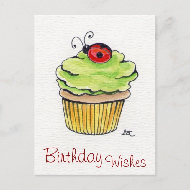 Whimsical Cupcake and Ladybug Postcards (Front)