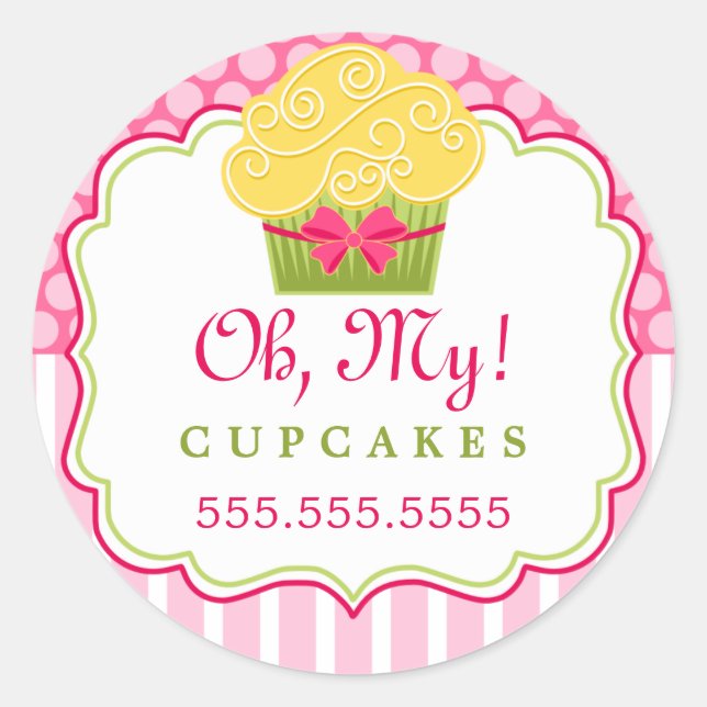 Whimsical Cupcake Bakery Box Seals (Front)