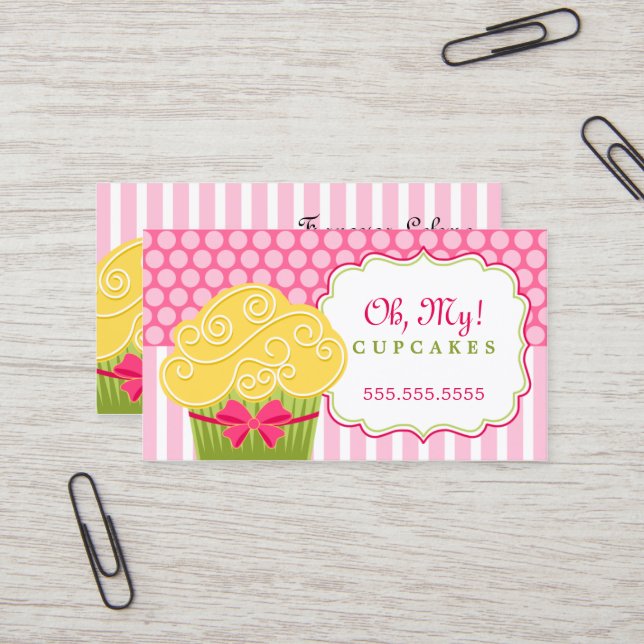 Whimsical Cupcake Bakery Business Card (Front/Back In Situ)