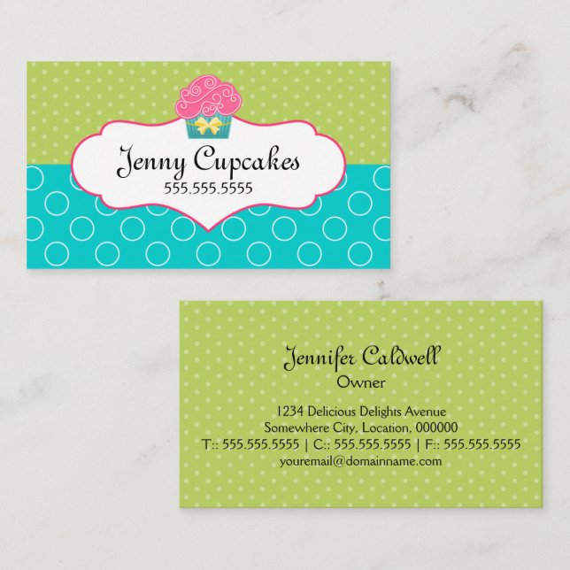 Whimsical Cupcake Bakery Business Card (Front/Back)