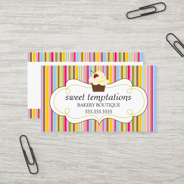 Whimsical Cupcake Bakery Business Card (Front/Back In Situ)