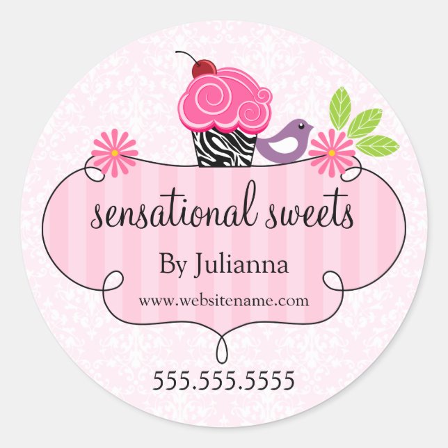 Whimsical Cupcake Bakery Packaging Classic Round S Sticker (Front)