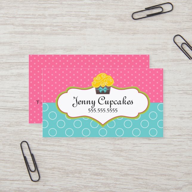 Whimsical Cupcake Baking Business Card (Front/Back In Situ)