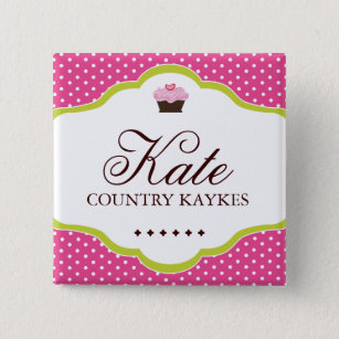 WHIMSICAL CUPCAKE NAME TAG 2 INCH SQUARE BUTTON