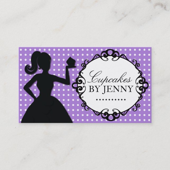 Whimsical Cupcake Silhouette Business Cards (Front)