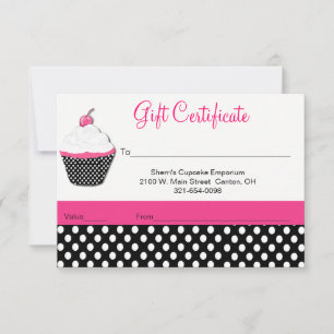 Whimsical CupcakeBakery Business Gift Certificate