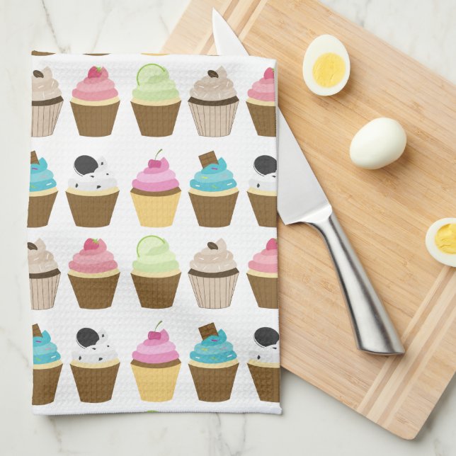 Whimsical Cupcakes Pattern Kitchen Towel (Quarter Fold)