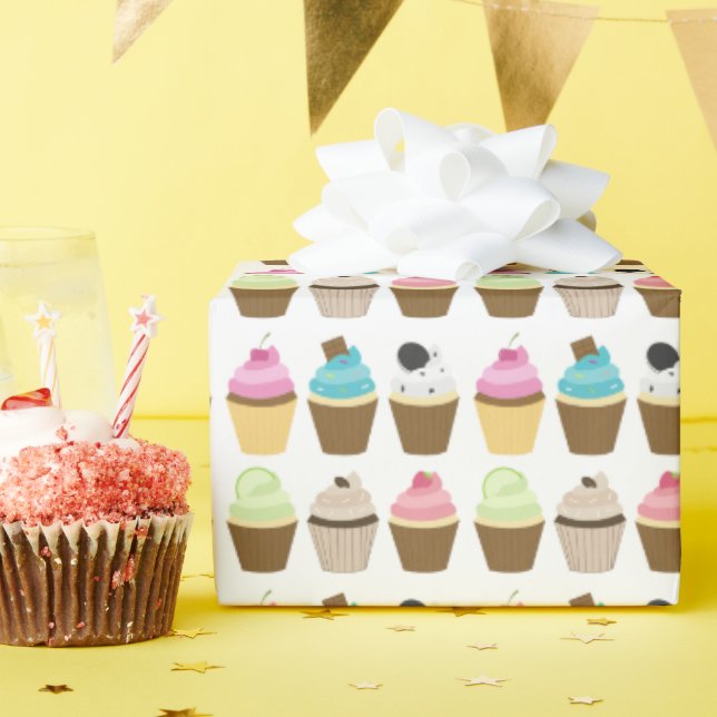 Whimsical Cupcakes Pattern Wrapping Paper (Birthday Party)