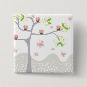 Whimsical Cupcakes Tree Butterflies Sweet Birthday 2 Inch Square Button