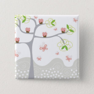 Whimsical Cupcakes Tree Butterflies Sweet Birthday 2 Inch Square Button