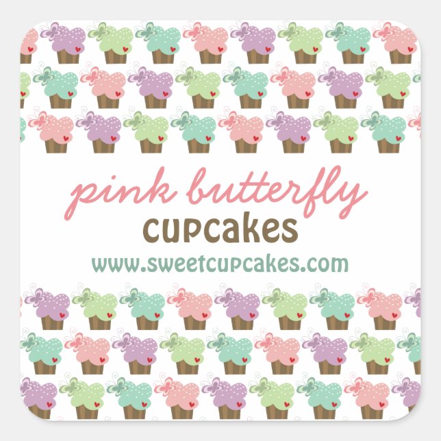 Whimsical Cupcakes Tree Butterflies Sweet Birthday Square Sticker (Front)