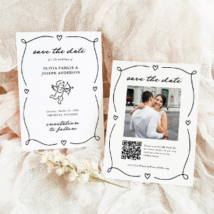 Whimsical Cupid   Romantic Photo and QR Code Save The Date
