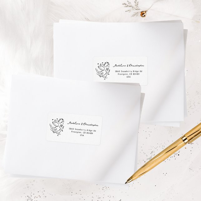 Whimsical Cupid Ski Winter Wedding Return Address Label (Creator Uploaded)