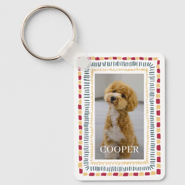 whimsical Custom Dog Photo Name Keychain (Front)