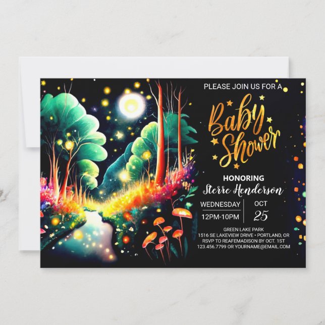 Whimsical Custom Fireflies Baby Shower Invitation (Front)