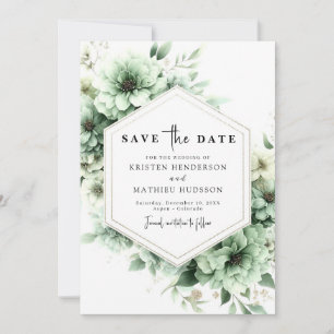 Whimsical Custom Flowers Sage Green Wedding  Save The Date