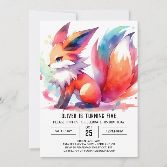 Whimsical Custom Fox Birthday Invitation (Front)