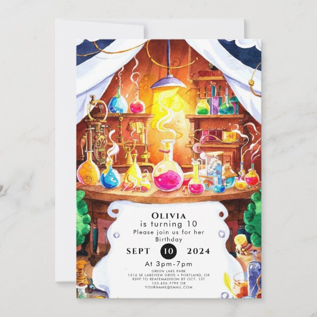 Whimsical Custom Kids' Scientist Birthday Invitation (Front)