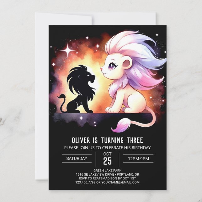 Whimsical Custom Lion Birthday Invitation (Front)