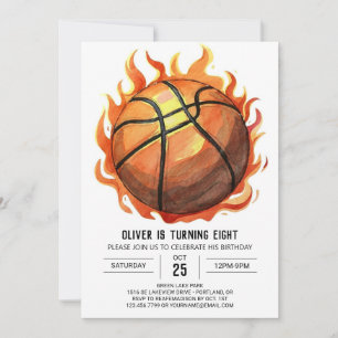Whimsical Custom Watercolor Basketball Birthday Invitation
