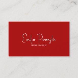 Whimsical custom white typography on red and white business card
