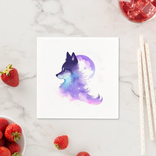 Whimsical Custom Woodland Wolf Birthday Napkin (Insitu)