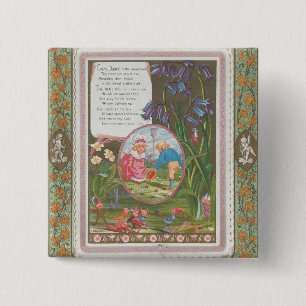 Whimsical Cute Antique Valentine, Kate Greenway 2 Inch Square Button