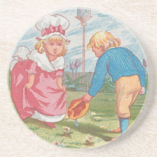 Whimsical Cute Antique Valentine, Kate Greenway Coaster