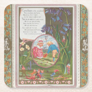 Whimsical Cute Antique Valentine, Kate Greenway Square Paper Coaster