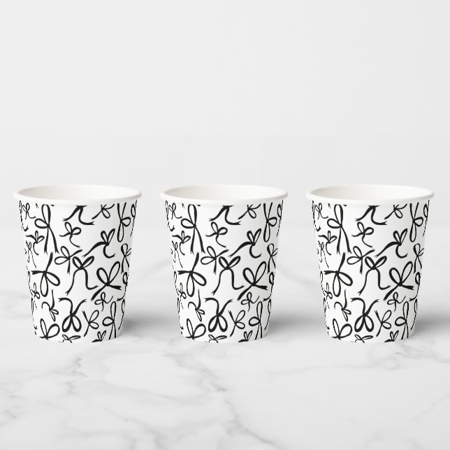 Whimsical Cute B&W Bows Pattern Bridal Shower Paper Cups (Multi)