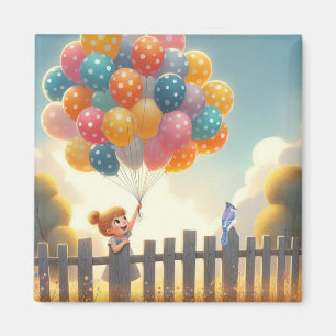 Whimsical/cute balloon girl art magnet