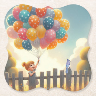 Whimsical/cute balloon girl art paper coaster
