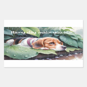 Whimsical Cute Beagle Rainy Day Green Botanical Sticker