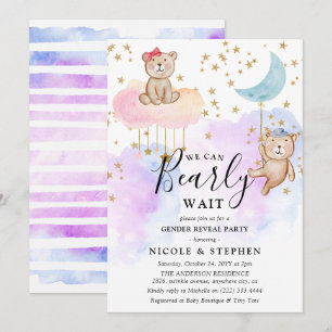 Whimsical Cute Bearly Wait Gender Reveal Party Invitation