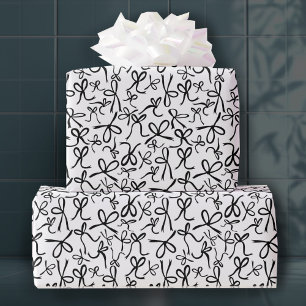 Whimsical Cute Black White Bows Pattern Girly Gift Wrapping Paper Sheet