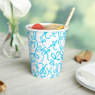 Whimsical Cute Blue Bows Pattern Baby Shower Paper Cups